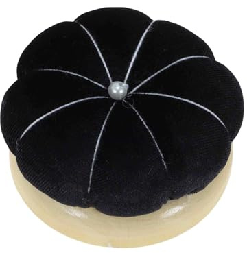 CAPASTEC Spilla da Cucito, Base in Legno per Cuscini da Aghi, Cuscino Rotondo a Zucca per Custodia di Aghi da Cucito o Artigianato Fai da Te, Nero