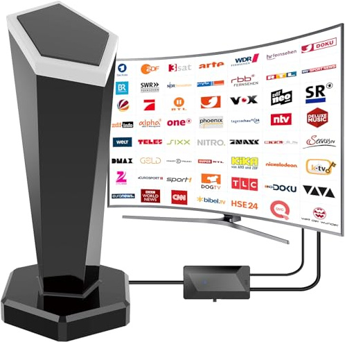 DVBT/DVBT2 Antenne mit Verstärker - HDTV Zimmerantenne für Fernseher, und Magnetfuß,Signalempfangsreichweite 420 km und 360° Rundumempfang,unterstützt 4K/1080P HD-Kanäle und DAB/UHF/VHF