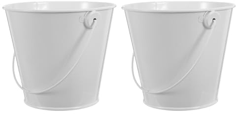 WRITWAA Secchi per Raccolta Grasso Barbecue da Esterno 2 Pezzi, Contenitori Bianchi in Metallo Manico 8x10,5x12 Cm, Raccogli Olio per Griglia Compatibili, Accessori per Barbecue e Cucina