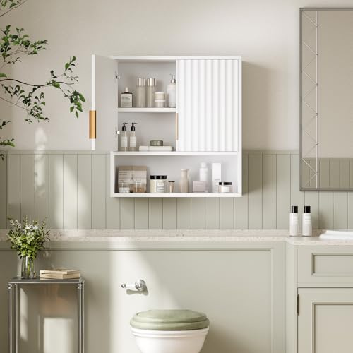 Bonnlo Fluted Bathroom Wall Cabinet, Wooden Wall Mounted Medicine Cabinet