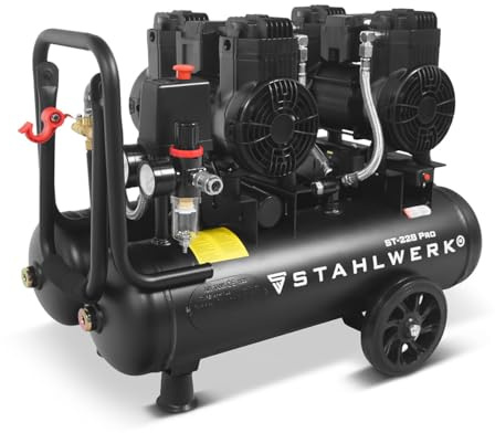 STAHLWERK Compresseur avec cuve 22 L (ST-228 Pro) – sans huile & silencieux, 8 bar, compresseur d'air mit moteurs sans balais, 3,54 CV, 2,6 kW, 410 l/min, compresseur à pistons silencieux