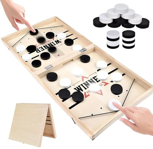 ZYEKIU Curling da Tavolo, Realizzato in Legno Naturale, Hockey da Tavolo, Hockey Robusto e Pieghevole, Ideale per Riunioni di Famiglia, Feste con Gli Amici, Relax in Ufficio e Campeggio All'aperto (A)