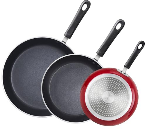 Cook N Home Nonstick Frying Pans Set 3 Piece, 8, 9.5, 11-Inch Kitchen Cooking Skillets Saute Fry Pan Induction Compatible, Marble Red