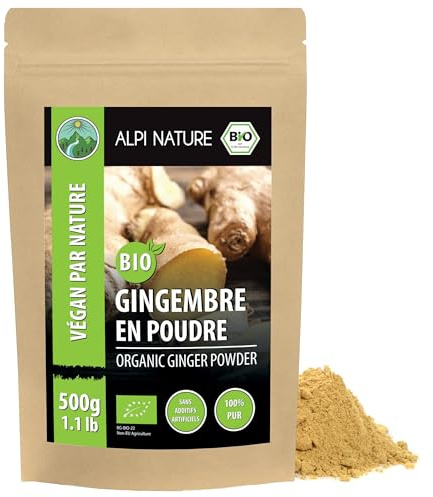 Alpi Nature Ingefära Pulver BIO 500g, Malet Ingefärsrotpulver, Ekologiskt Ingefärspulver för Bakning