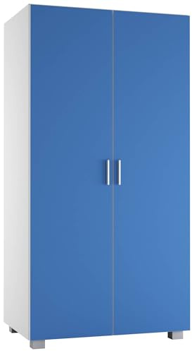 Orlando Armadio in legno a 2 ante per bambini, per camera da letto, barra per appendere i vestiti (blu)
