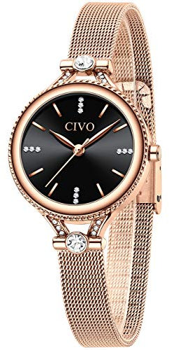 CIVO Damen Uhren Rosegold Edelstahl Designer Analoge Quarz Slim Minimalistisch Wasserdicht Elegant Armbanduhr für Damen Mädchen