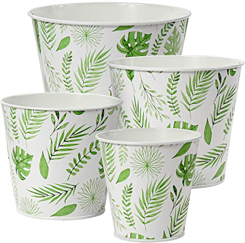 Briful 4PCS Metal Plant Pots Galvanized Small Plant Pot Assorted Sizes Flower Pots Indoor Outdoor Use, for Plants, Herbs, Cacti and Flowers Collection
