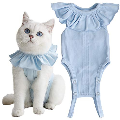 Cat Recovery Suit for Abdominal Wounds and Skin Diseases,Breathable Surgical Recovery Shirt After Surgery Wear Anti Licking Wounds,E-Collar Alternative for Female Cats Kitten(RSC01-blue-s)