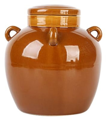 YARNOW Handgefertigtes Einmachglas aus Keramik, japanischer Gärtopf für Kombucha, Brühbehälter mit Deckel, für Gemüse, Küchenhelfer, Hellbraun