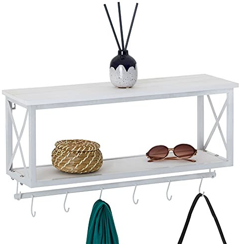 Wandgarderobe ARMANDO mit weißer Ablage Garderobenleiste Hängegarderobe weiß lackiert im Industrial Design