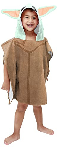 Jay Franco Star Wars The Mandalorian Grogu Baby Yoda - Toalla de baño con capucha, 56 cm x 56 cm, 100% algodón, bata cambiadora para niños
