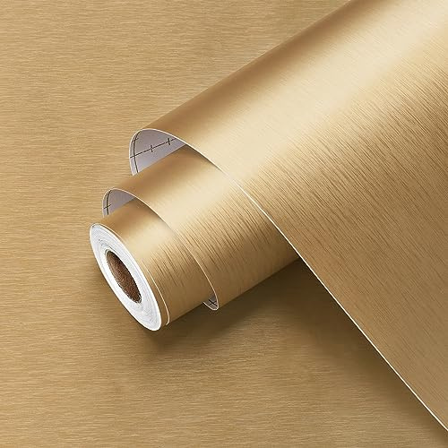 Wallercity Gold Stainless Steel Contact Paper Golden Metallic Peel and Stick Wallpaper Self Adhesive Fridge Wallpaper Waterproof Metal Vinyl Refrigerator Wrap Contact Paper for Dishwasher 17.5x118 in