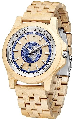 Tiong Reloj de madera para hombre, reloj de cuarzo analógico de color natural, correa de madera ajustable, reloj de cuarzo para hombre, Q1058-1, Pulsera