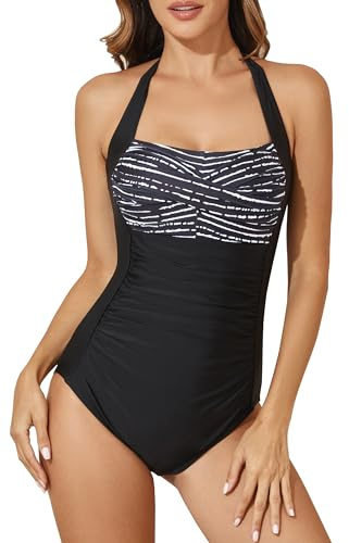Smismivo Costume da Bagno Intero da Donna con Controllo della Pancia Push up Costume Intero Donna con Halter Imbottito Elegante Curvy Costumi da Bagno Donna Spiaggia Estate Beachwear