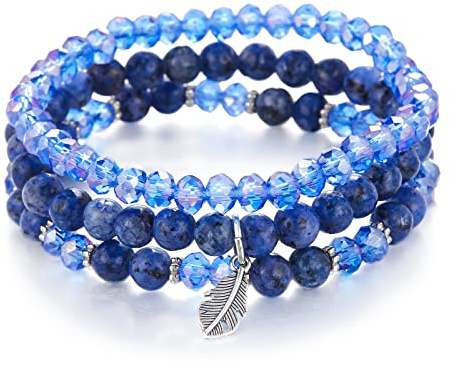 FULU AUTUMN Perlenarmband Stretch Damen Armband Mehrschichtiges Boho Modeschmuck für Mama Oma und Frau Geburtstagsgeschenk(Sapphire)