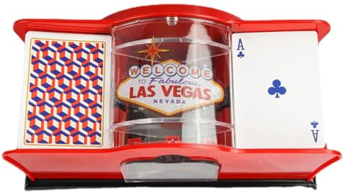 Fabixoin Kartenmischmaschine, 2 Decks, Kurbel, Poker-Karten-Mischmaschine, Manuelles Mischgerät Für Spielkarten Bis 91 Mm, Kunststoff, Rot/schwarz