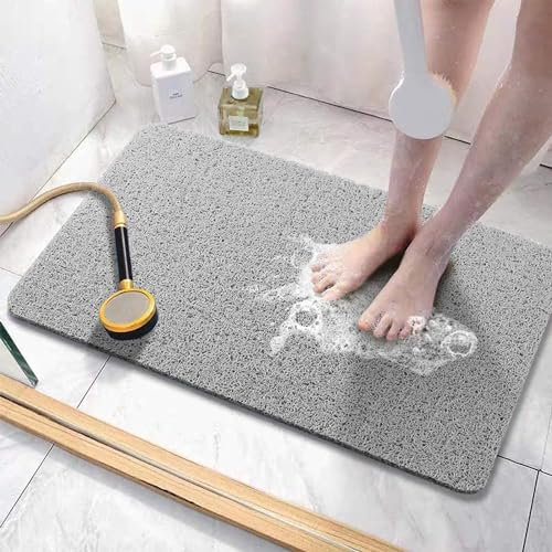 Tappetino doccia antiscivolo, grigio, 40 x 80 cm, tappetino da bagno di sicurezza morbido e confortevole con fori di drenaggio, tappetini doccia massaggianti in luffa in PVC per zone umide