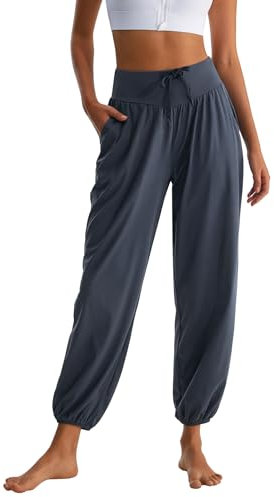 HomyComy Damen Yoga Jogginghose High Waist Harem Hosen Sport Pluderhosen Pilates Hosen Elastischer Bund Freizeithose Trainingsanzug Sweathose mit Taschen L