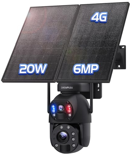 SHIWOJIA 20X Zoom 4G Telecamera Esterno con SIM Scheda 20W Pannello Solare, 6MP 360° PTZ Telecamere Senza Fili da Esterno [Registrazione 24/7], 150M Visione Notturna, Rilevamento del Movimento PIR