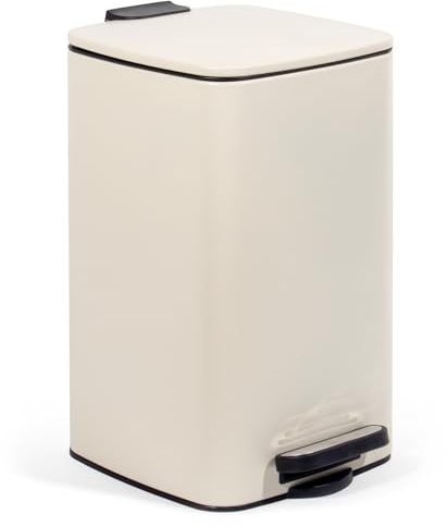 GREELUE Kosmetikeimer 8L, Mülleimer bad, Badmülleimer mit Deckel, (Soft Close) Tretmülleimer aus Metall für Badezimmer, WC, Schlafzimmer (Beige, 24 x 19,5 x 33 cm)