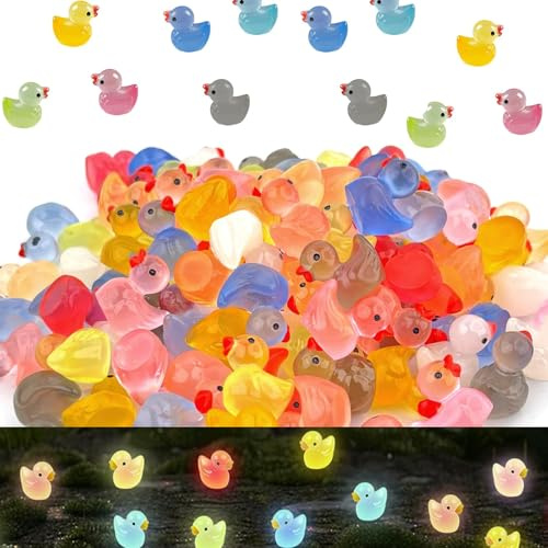 DYMHQ 100 Pièces Mini Canards Lumineux en Résine, 10 Couleurs Mini Canard Miniatures Figurine, Canard Miniatures pour Aquarium, Petits Canard pour Bricolage Jardin Décoration