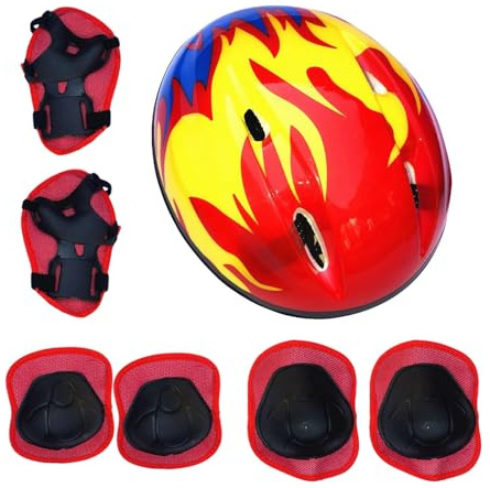 Casco di Sicurezza per Bambini, Set di Protezioni, Set di 7 Pezzi/Set Casco da Ciclismo per Bambini con Protezioni per Ginocchie e Gomiti, Protezione per Skateboard, Casco Sportivo per Bambini, Set di