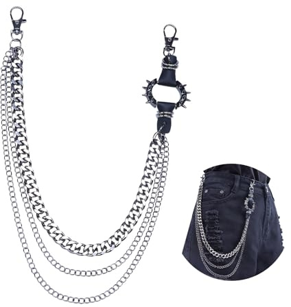 Cadena de Pantalón, Cintura de Cadena de Pantalones Unisex Metal Hip-Hop para Jeans, Cinturón y Monedero, Metal Duradero con Cierre de Mosquetón, Ideal para Hombres y Mujeres, 54 cm, Color Plata