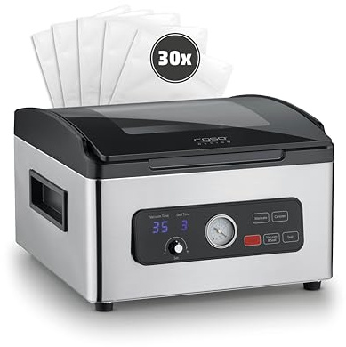 CASO VacuChef 700 Machine à vide en acier inoxydable 8 l Pompe à vide professionnelle puissante 70 l/minute Couvercle en verre trempé pour aliments durs/mous/secs/liquides