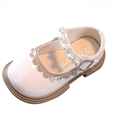 bgyujn Perlas Pequeños Zapatos de Cuero Niñas Ocio Cómodos Elegantes Zapatos de Niña Moda Niño Niñas Zapatos Casuales Suela Gruesa Redonda Hebilla Vestido Casual Zapatos, Blanco, 25 EU