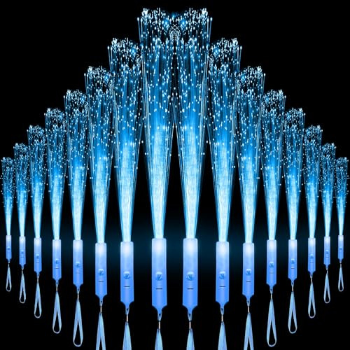 U-MOJOK 27 PCS Blue Fiber Optic Wands Glow Sticks, Light Up Fiber Optic Lights Rod with 3 Light Modes, Sparklers Fireworks Sticks for Wedding, Concerts, Halloween,July 4th, Neon Party