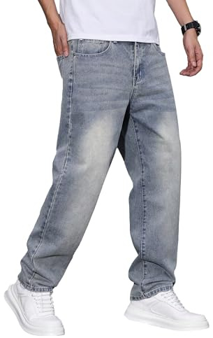 JMIERR Mens Jeans Classic Fit Comfort Flex Jean for Man Stretch Denim Jeans Straight Leg Pants with 5 Pockets, L, Stone Blue
