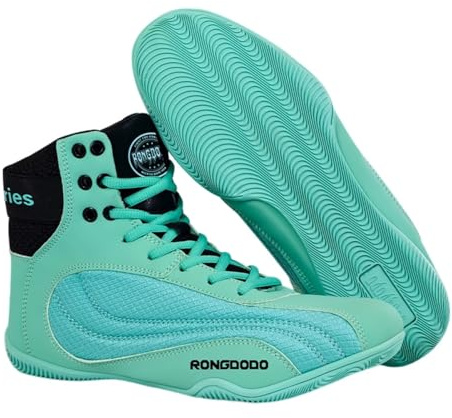 Hixingo Chaussures de Lutte pour Homme Femme 36-46, Chaussures de Boxe avec Antidérapantes Semelles en Caoutchouc Légère et Respirantes pour Boxe, Kickboxing, Lutte (RD44 Vert,37)
