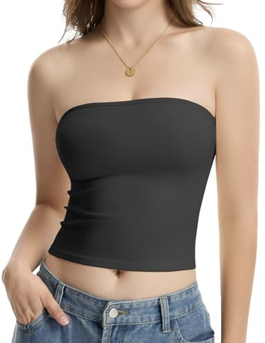 Comfyin Women's Crop Tube Top Strapless Bandeau Tops Sleeveless Backless Summer Going Out Basic Tank Top