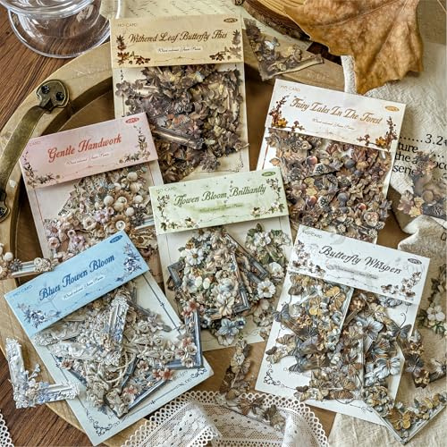Tapufitil 120pcs Hollow Relief Scrapbook Paper Corners Decorative Collage Junk Journal Frames Corners Scrapbooking Embellishments Vintage Aesthetic Butterfly Flower Frame Border Corner