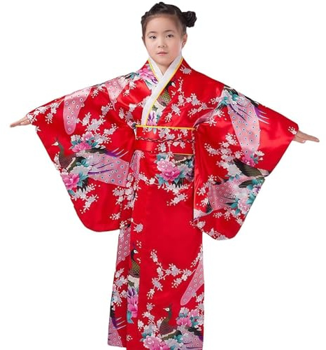 Générique Kimonoförklädnad | Blommigt tryck i sidentyg kulturell klänning | Yukata flickdräkt | För 2–10-åriga elever, födelsedag, teaterpjäs, cosplay, fest, evenemang,