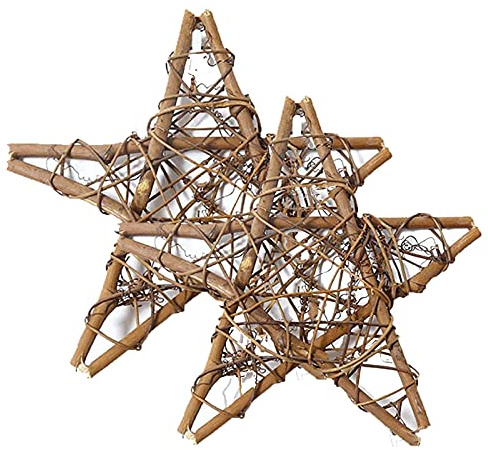 HS 2 piezas de 25,4 cm de viña marrón natural, estrellas de mimbre para el hogar, jardín, corona de árbol de Navidad