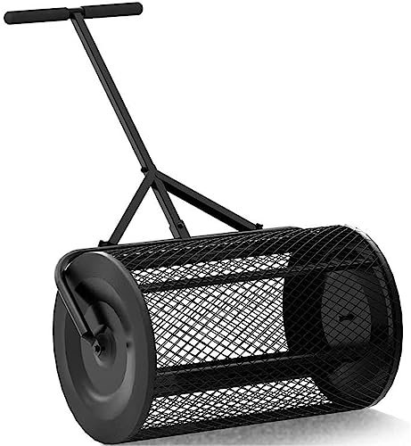 LXURY Kompoststreuer Rasenstreuer Streuwagen Mit T Griff Und Metallnetzkorb Garten Torfmoos Rollenstreuer Für Rasen Dünger Metallgeflechtkorb Samenstreuer,002,40×60cm