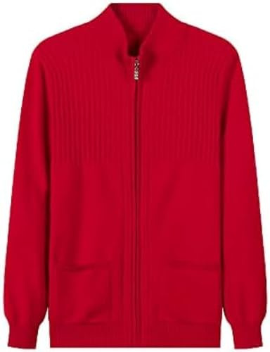 Maglione In Cashmere Con Cerniera A Collo Alto E Tasca, Cardigan Da Donna, Abbigliamento, Maglione Lavorato A Maglia A Trecce, Tinta Unita, Invernale,Rosso,l