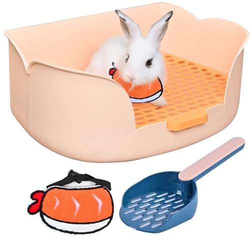 Yuoaes Große Kaninchentoilette (43,2 x 30,2 x 15,7 cm) Kleintierstreu, Haustier-WC, Töpfchentrainer, Eckstreu, Bettkasten für Kaninchen, Meerschweinchen, leicht zu reinigen, Orange