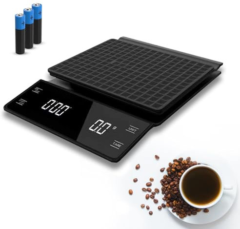 LEVADA PLUS Bilancia da caffè multifunzionale e bilancia da cucina con timer - 3 kg / 0,1 g di alta precisione - adatta per caffè versato, espresso filtrato e cucina (batteria inclusa) - nera