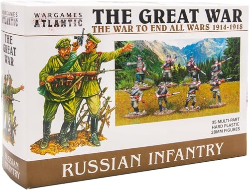 Wargames Atlantic The Great War - Ryska infanteri 1914-18 (35 figurer) Hård plast i flera delar (HÖG Impact POLYSTYRENE) 28 mm figurer - Tillverkad i USA