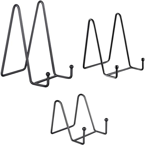 Huakaile 3-pack tallriksstativ för display 3/4,5/6 tum, metallstativ för bildram, litet stafflistativ, dekorativa tallrikshållare för att visa fotopaket konst tallriksbok (svart)