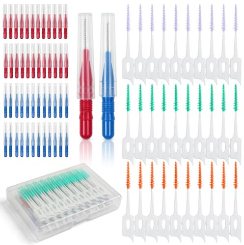 Lot de 50 brosses interdentaires et 180 cure-dents en silicone pour nettoyage interdentaire, cure-dents, bâtons de fil dentaire, outil de nettoyage des dents