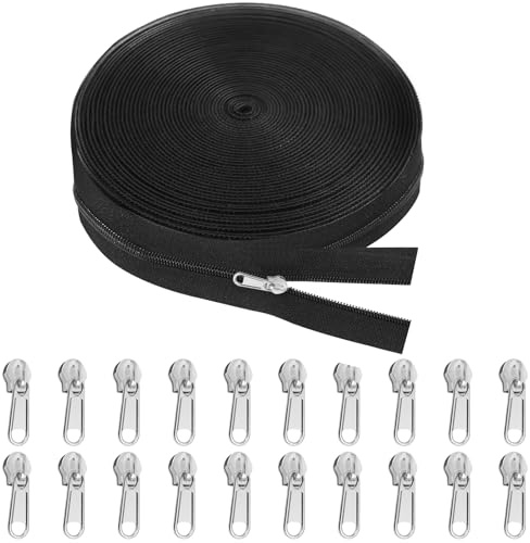 Sinofort 20m Cremalleras por Metros para Coser, Cortable Cremallera Continua por Metros, Cremallera de Nylon con,para DIY Costura Artesanal, Ropa de Cama, Mochilas Escolares