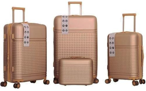 PROVITERA Set 4 Valigie Rigide in ABS con Beauty Case, Valigia con Manico Telescopico e Ruote Easy Roll, Trolley con Lucchetto e Serratura a Codice, Bagaglio a Mano Design Moderno (Gold)