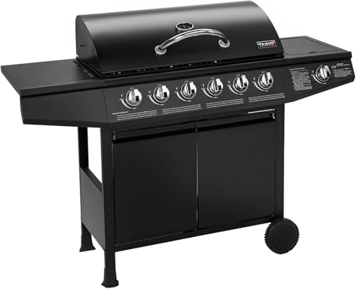 Parrilla de barbacoa de gas de 6 quemadores con estufa lateral, carrito de acero inoxidable, barbacoa al aire libre