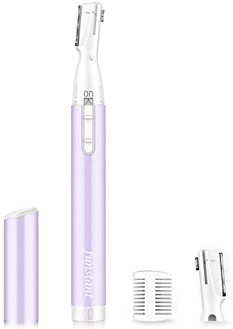 Funstant - Recortadora de cejas mejorada, recortadora de vello facial de precisión para mujer, funciona con pilas, maquinilla de afeitar eléctrica con peine, sin sensación de tirones, sin dolor