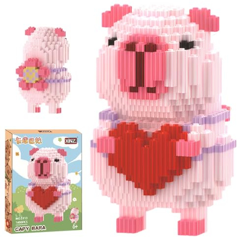 Fortivae Capybara Blocs de Construction, 1498 Pièces Mini Block Models Micro Briques, Coeur de Câlin Rose Capybara Jeu de Construction, Jouets pour Adultes Enfants, Filles Et Garçons 12 + Ans