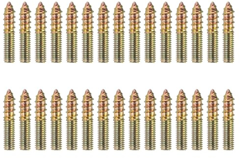 MECCANIXITY 30 Pcs M6x30 Hanger Bolts, Carbon Steel Double Headed Self-Tapping Wood Dowel Screws for Wood Joint Furniture Legs, Color Zinc