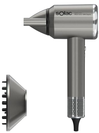 Solac - Secador Blast Ionic 1600 Digital, 9 ajustes de temperatura y velocidad, control inteligente, compacto, ligero, secado ultrarrápido, accesorios con unión magnética
